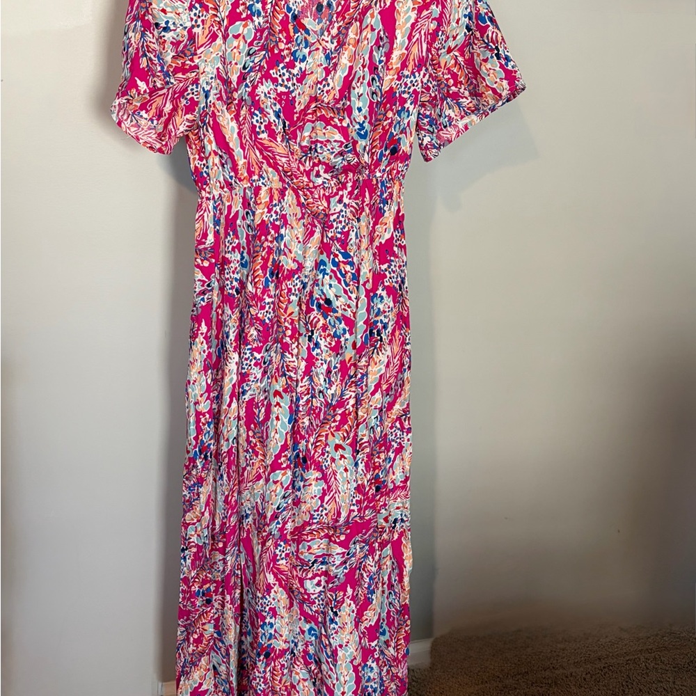 Bright Pink Abstract Print Maxi Dress Lilly pink small